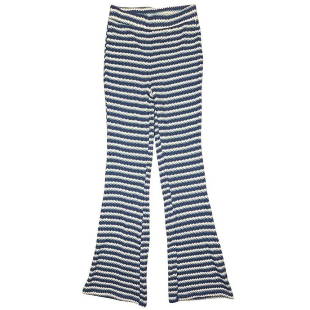 Double‎ Zero Blue Striped Knit Flare Pants High Rise Bell Bottom DZ22E380 Small